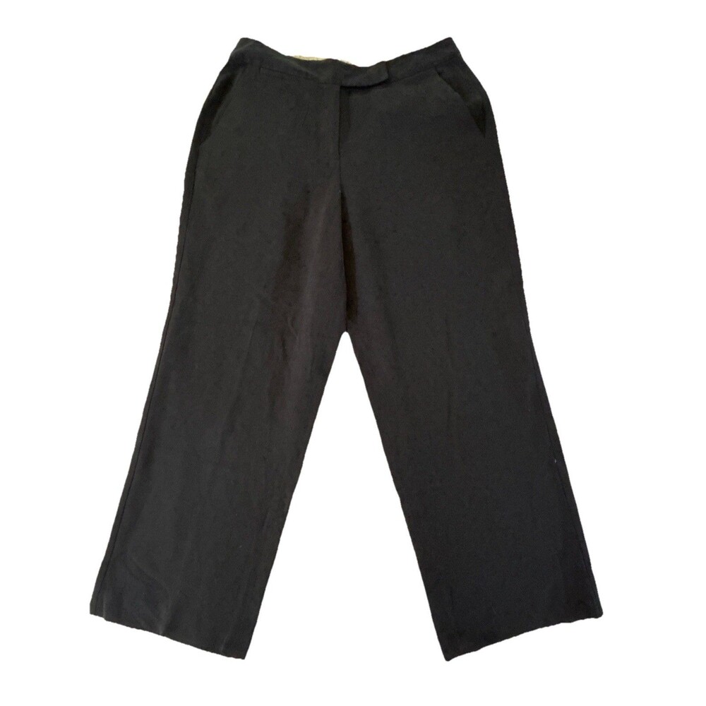 Tommy Bahama Black 100% Silk Pants Women Size 4 Wide Leg Cropped Capri Resort